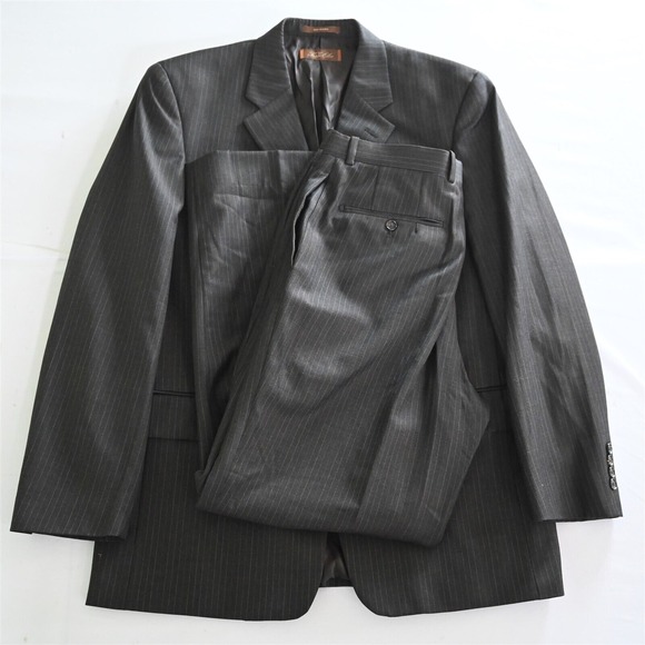 Tasso Elba 40R 32x30 Brown Stripe Vitale Barberis Wool Mens Jacket Pants‎ Suit